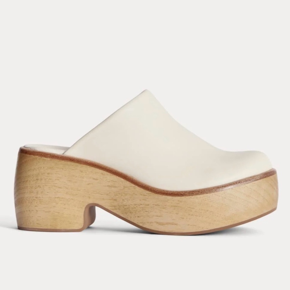 Everlane Cream Leather Clogs with Wood Platform